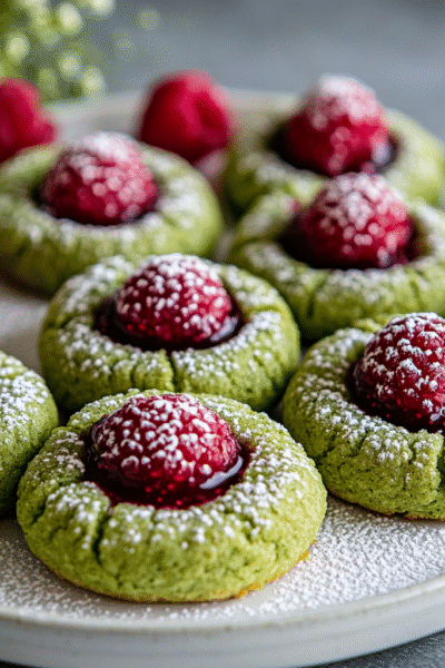 Matcha Thumbprint Cookies with Raspberry Chia Jam