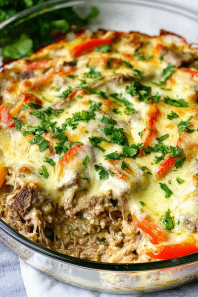 Philly Cheesesteak Keto Casserole Loaded