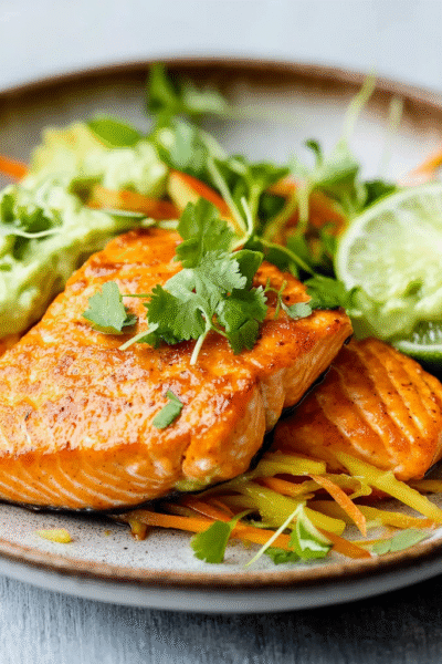 Sriracha Lime Baked Salmon & Avocado Cream