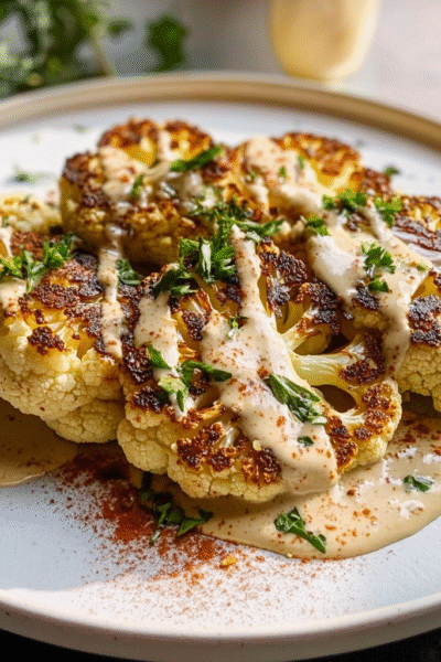 Tahini-Drizzled Roasted Cauliflower Steaks