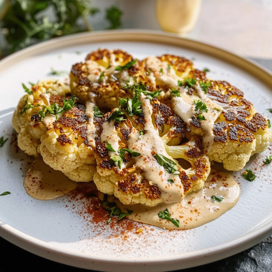 Tahini Drizzled Roasted Cauliflower Steaks