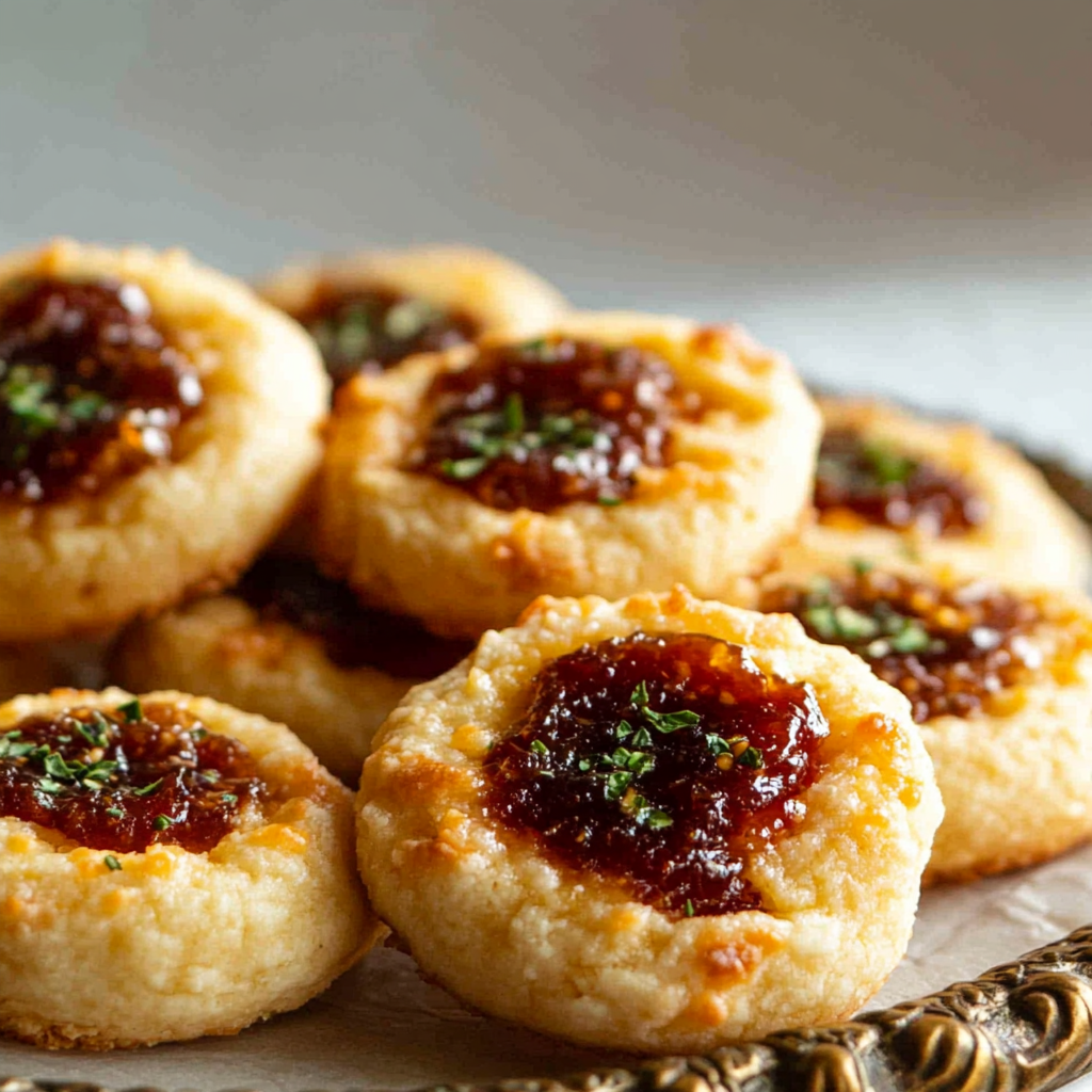 The BEST Cheesy Thumbprint Cookies with Bourbon Tomato Jam