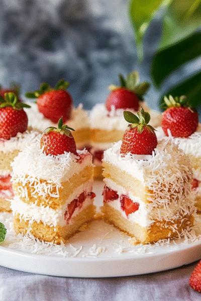 Tropical Strawberry Coconut Sponge Cakes
