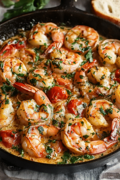 Tuscan Garlic Butter Shrimp Skillet