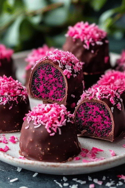 Vibrant Dark Chocolate Dragon Fruit Coconut Treats