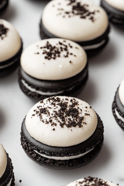 oreo macarones with vanilla cream filling