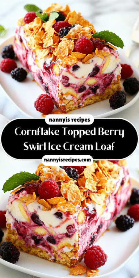 Cornflake Topped Berry Swirl Ice Cream Loaf is Delightful! 7 28 2
